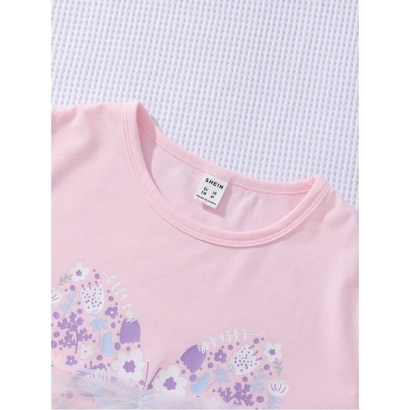 Girls Pink Butterfly Print Bow Front Tee - Picture 7 of 7